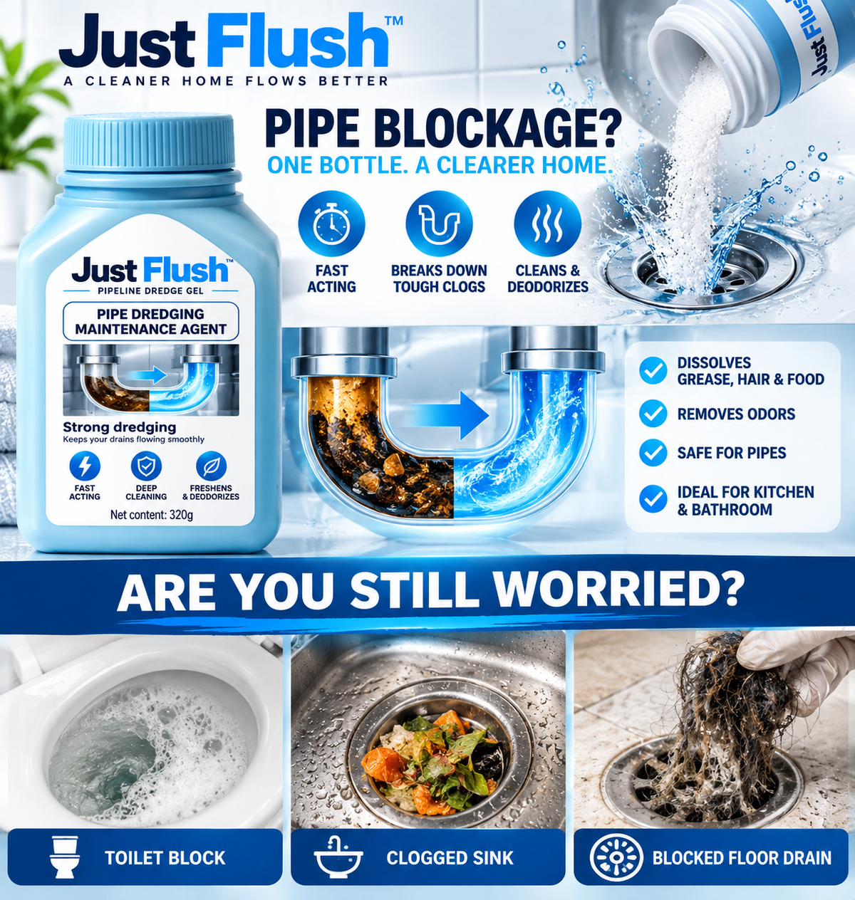 Just Flush Eco-Pure Drain & Odor Remover