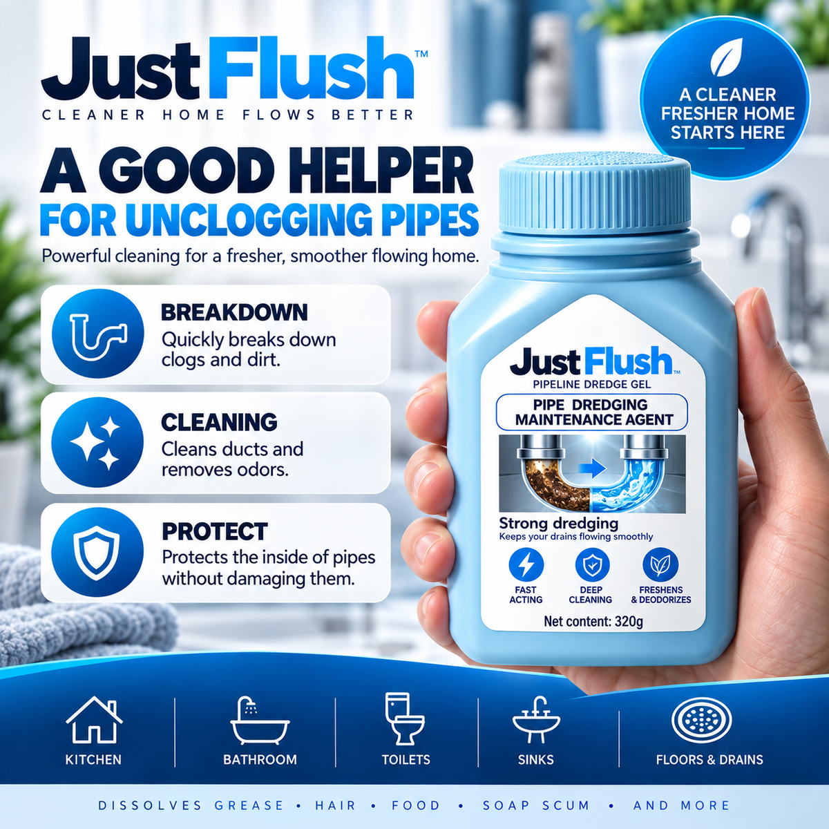 Just Flush Eco-Pure Drain & Odor Remover